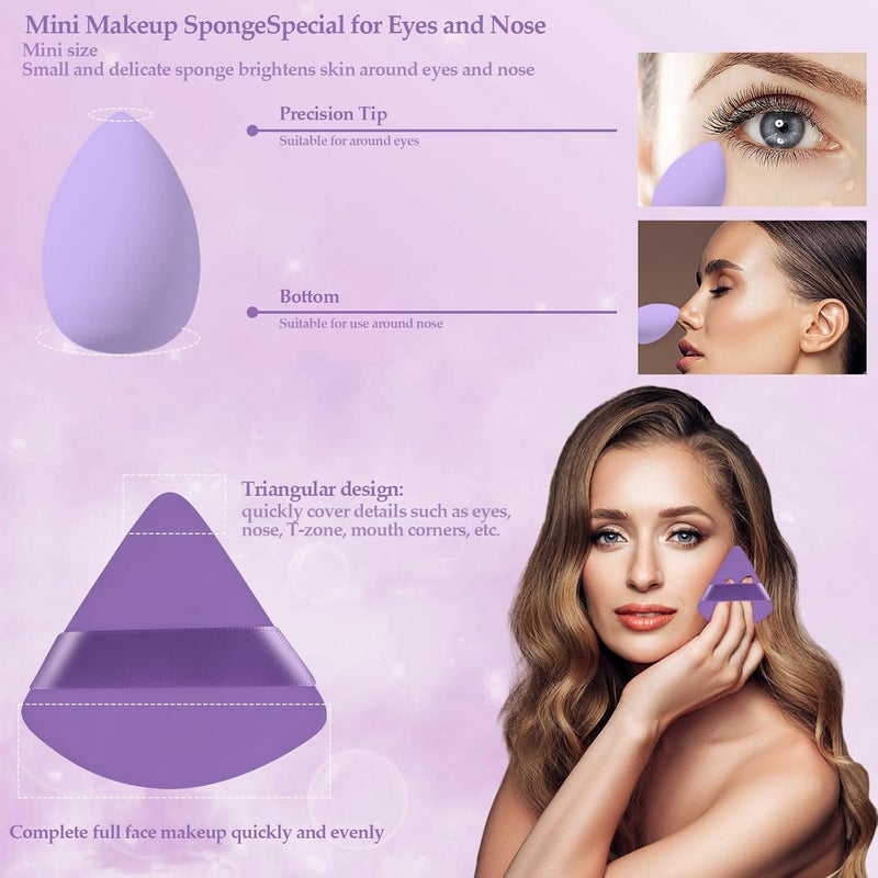AuraRay 14 Pcs Makeup Sponge Set, Beauty Sponges Blender with 4 Pcs Powder Puff and 4 Pcs Mini Make up Sponges for Liquid,Foundation,Powder,Concealer,Cream (Purple) - Image 4